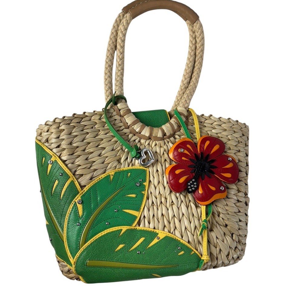 BRIGHTON STRAW & LEATHER FLOWER LEAVES purse - Picture 2 of 13